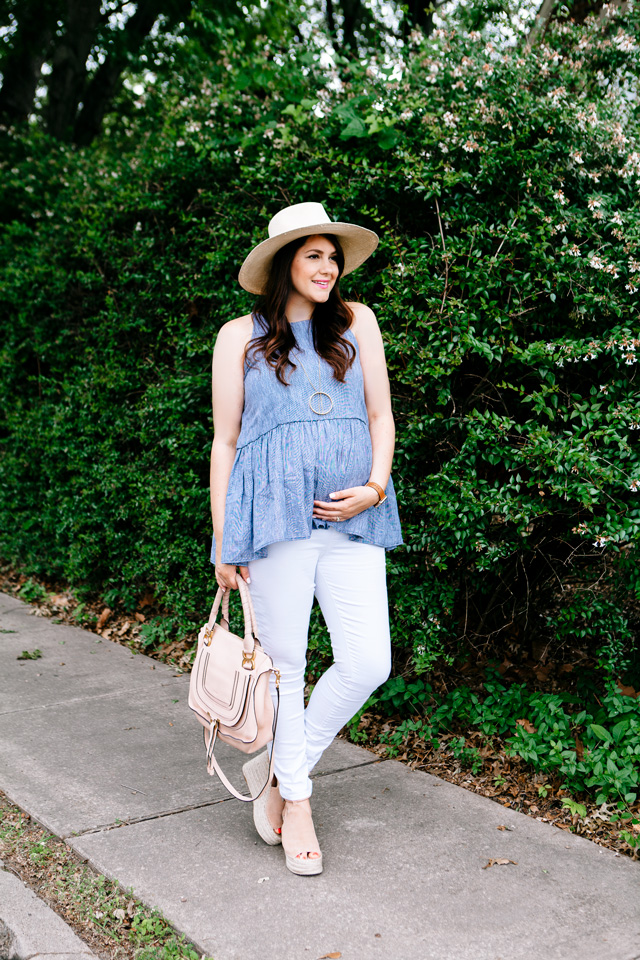 Peplum Tank with white jeans, maternity style.