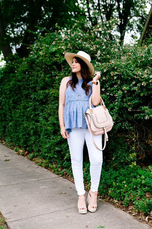 Peplum Tank with white jeans, maternity style.