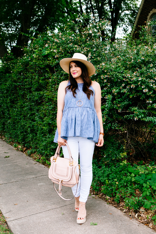 Peplum Tank with white jeans, maternity style.