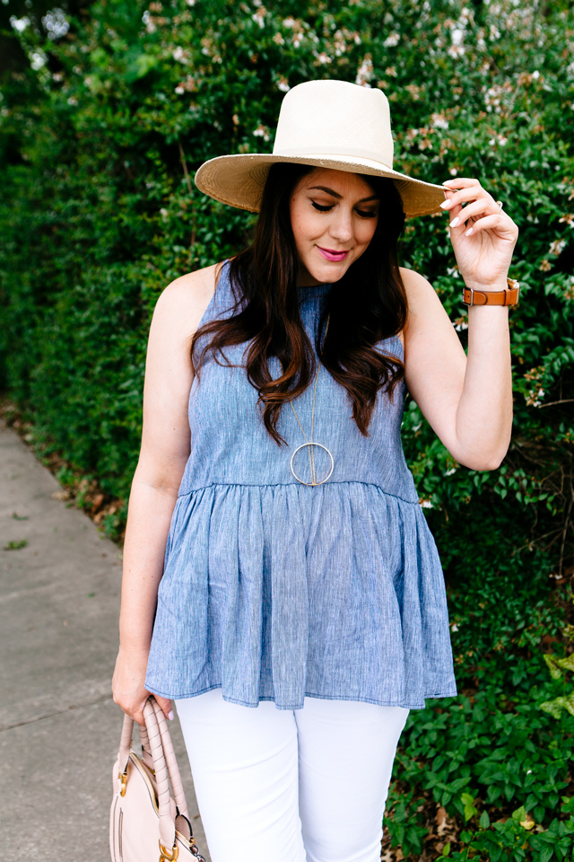 Peplum Tank with white jeans, maternity style.