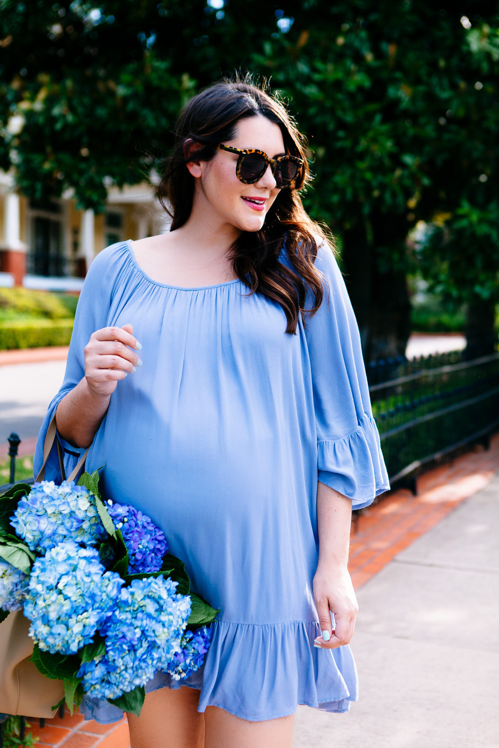 Blue summer dress, maternity style