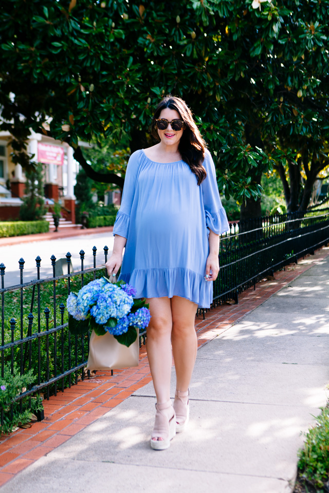 Blue summer dress, maternity style