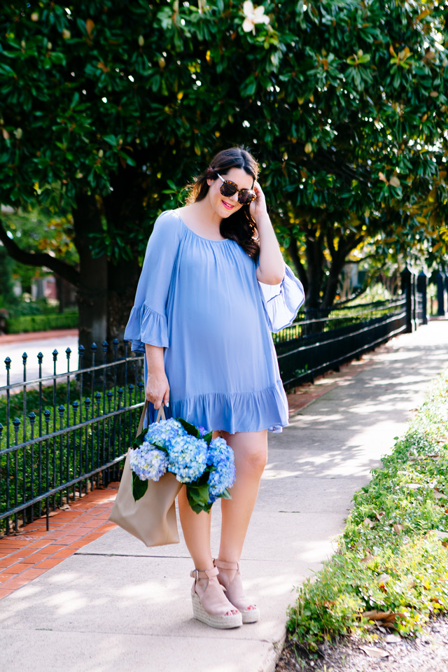 Blue summer dress, maternity style