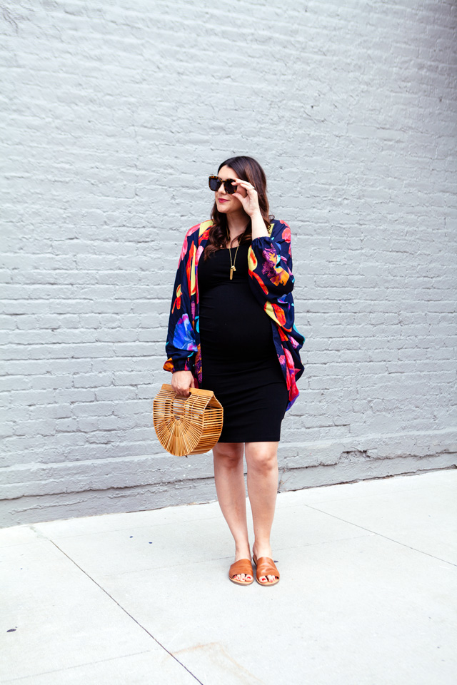 Maternity style, kimono and body con dress.