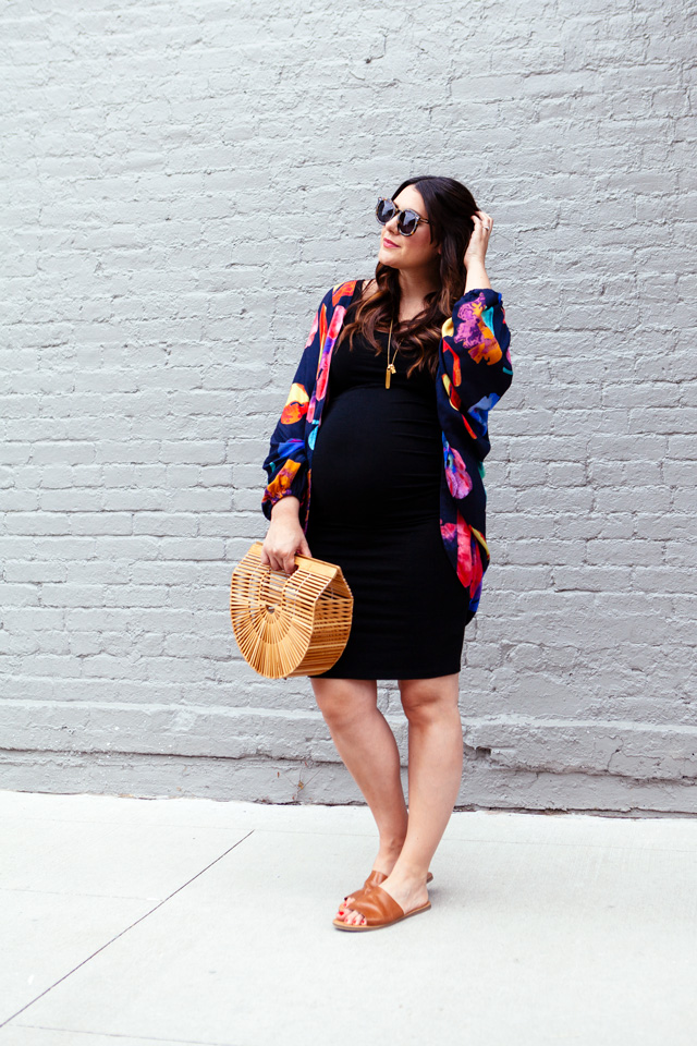 Maternity style, kimono and body con dress.