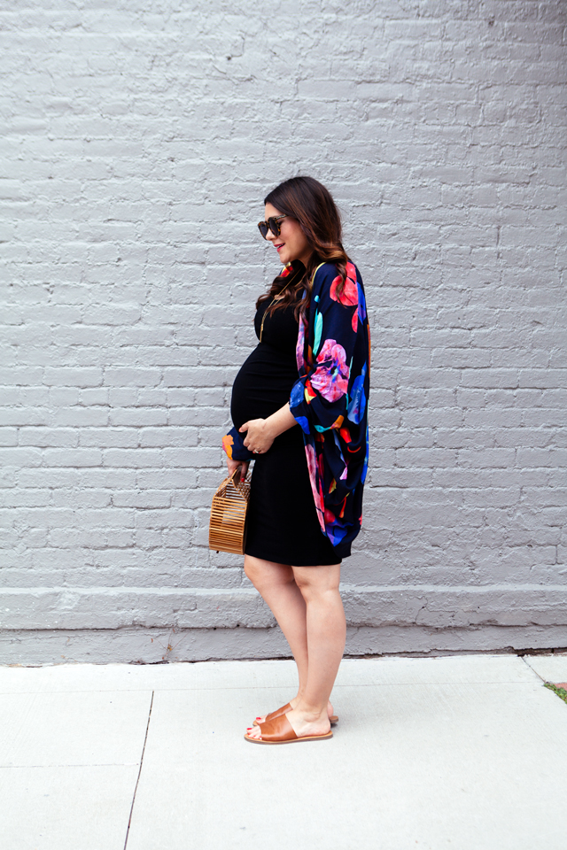 Maternity style, kimono and body con dress.