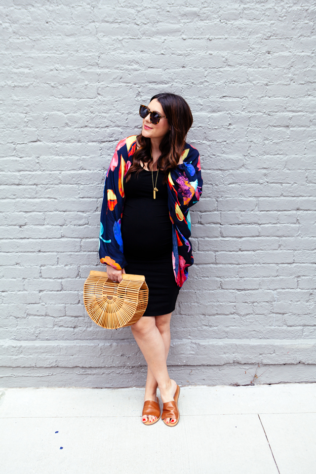 Maternity style, kimono and body con dress.