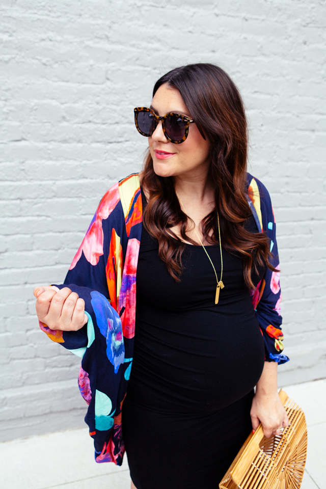 Maternity style, kimono and body con dress.