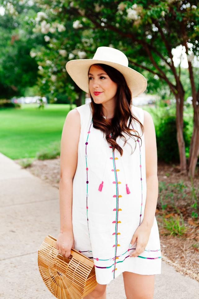 Maternity summer style, embroidered sundress