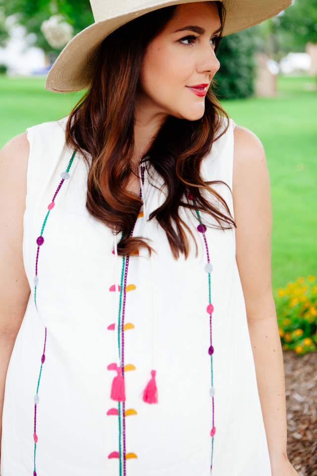 Maternity summer style, embroidered sundress