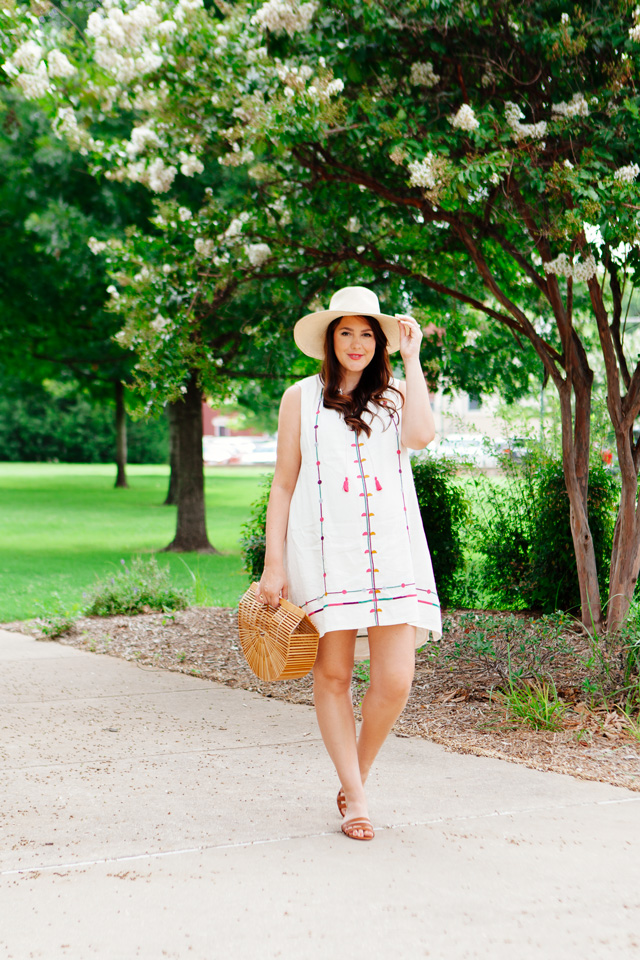 Maternity summer style, embroidered sundress