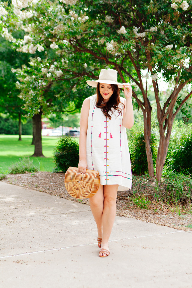 Maternity summer style, embroidered sundress