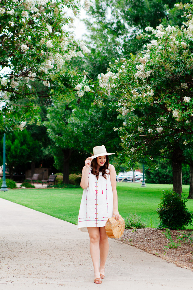 Maternity summer style, embroidered sundress