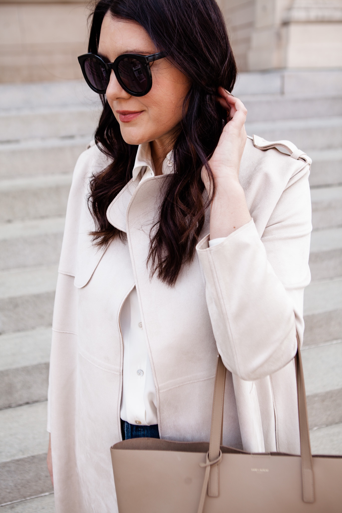 Silk Blouse with Suede Trench | kendi everyday