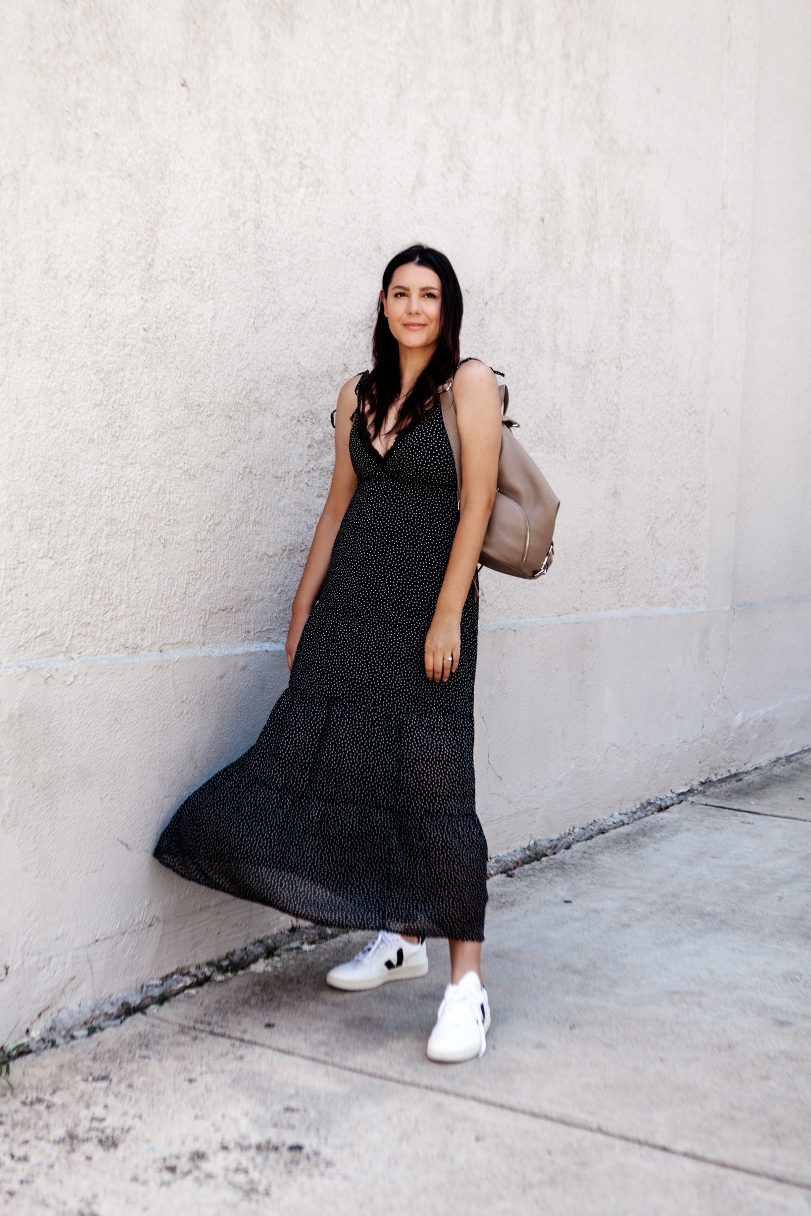 maxi dress with sneakers