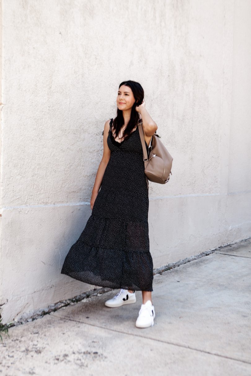 Long dress with sneakers clearance