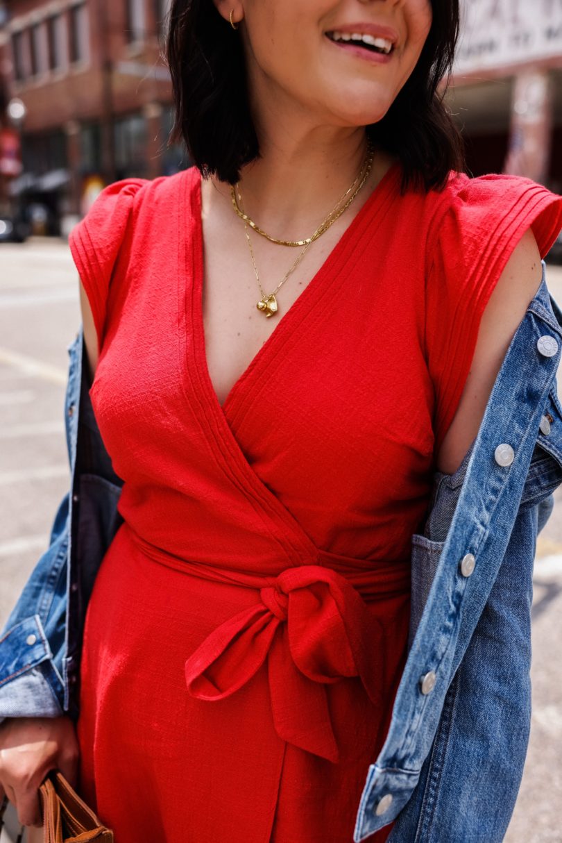 Madewell red shop wrap dress