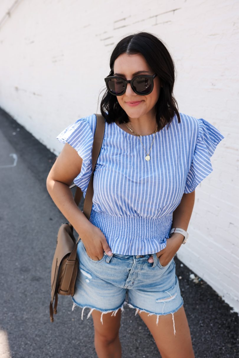 https://www.kendieveryday.com/wp-content/uploads/2021/07/Kendi-Everyday-wearign-Madewell-Striped-Top-and-Mid-Length-Relaxed-Denim-Shorts-06-810x1214.jpg