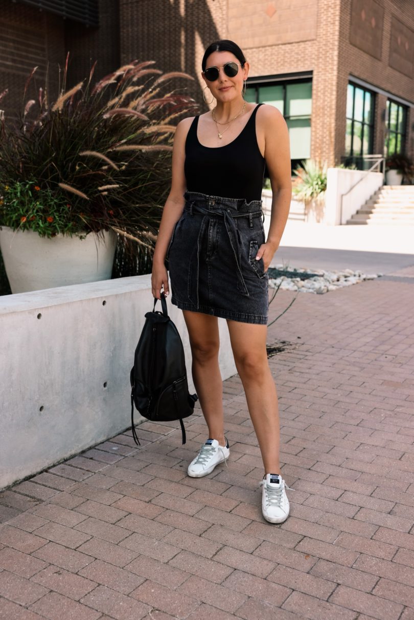 Paperbag denim skirt black clearance