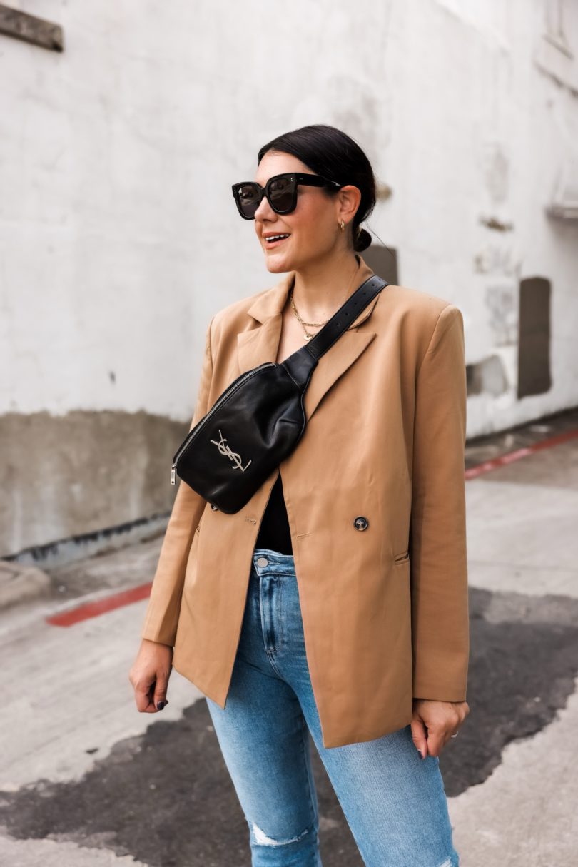 Petite Camel Boyfriend Blazer + Leather Pants