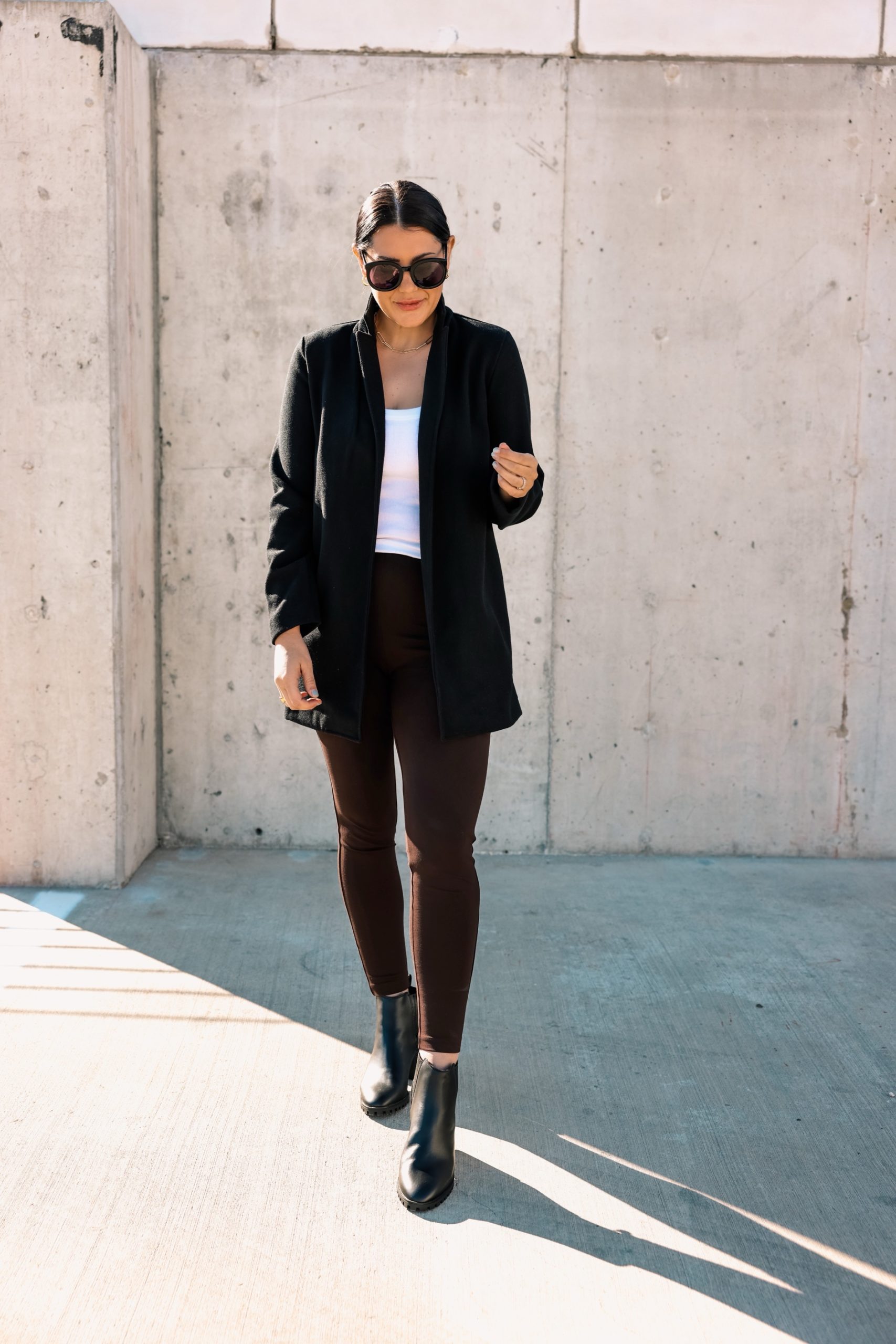 Kendi Everyday wearing Banana Republic Factory Brown Leggings and Black Blazer 03 kendi everyday