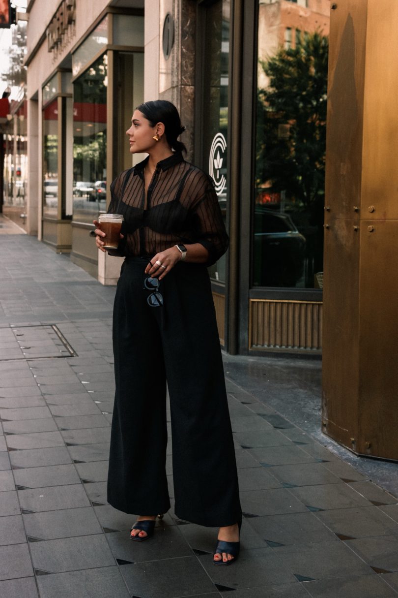 Wide Leg Trousers and Sheer Top | kendi everyday