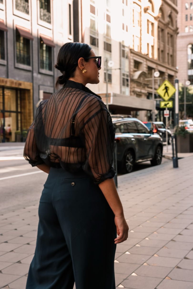 Wide Leg Trousers and Sheer Top | kendi everyday