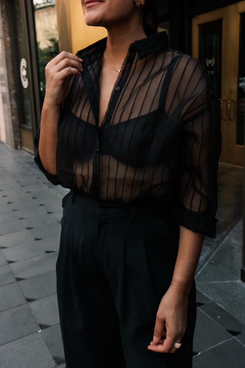Wide Leg Trousers and Sheer Top | kendi everyday
