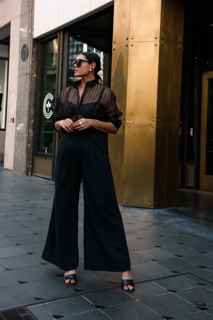Wide Leg Trousers and Sheer Top | kendi everyday