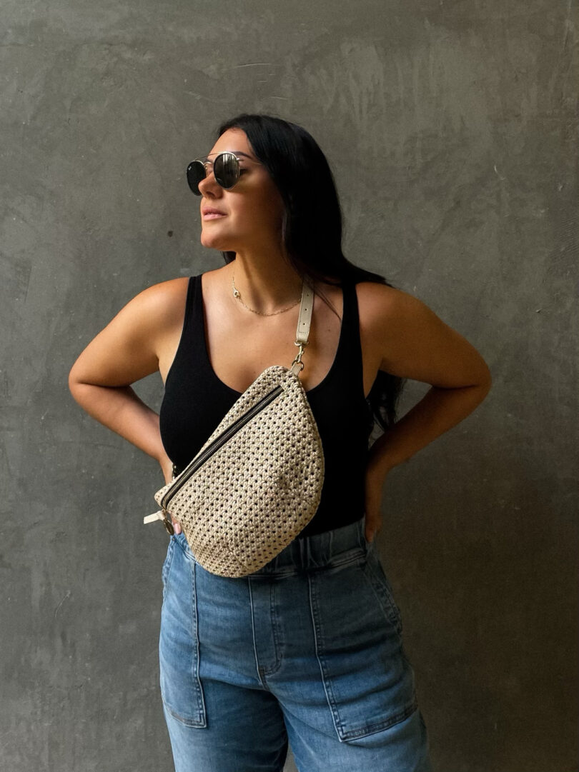 Clare V. Crossbody Strap Black & Cream Checker