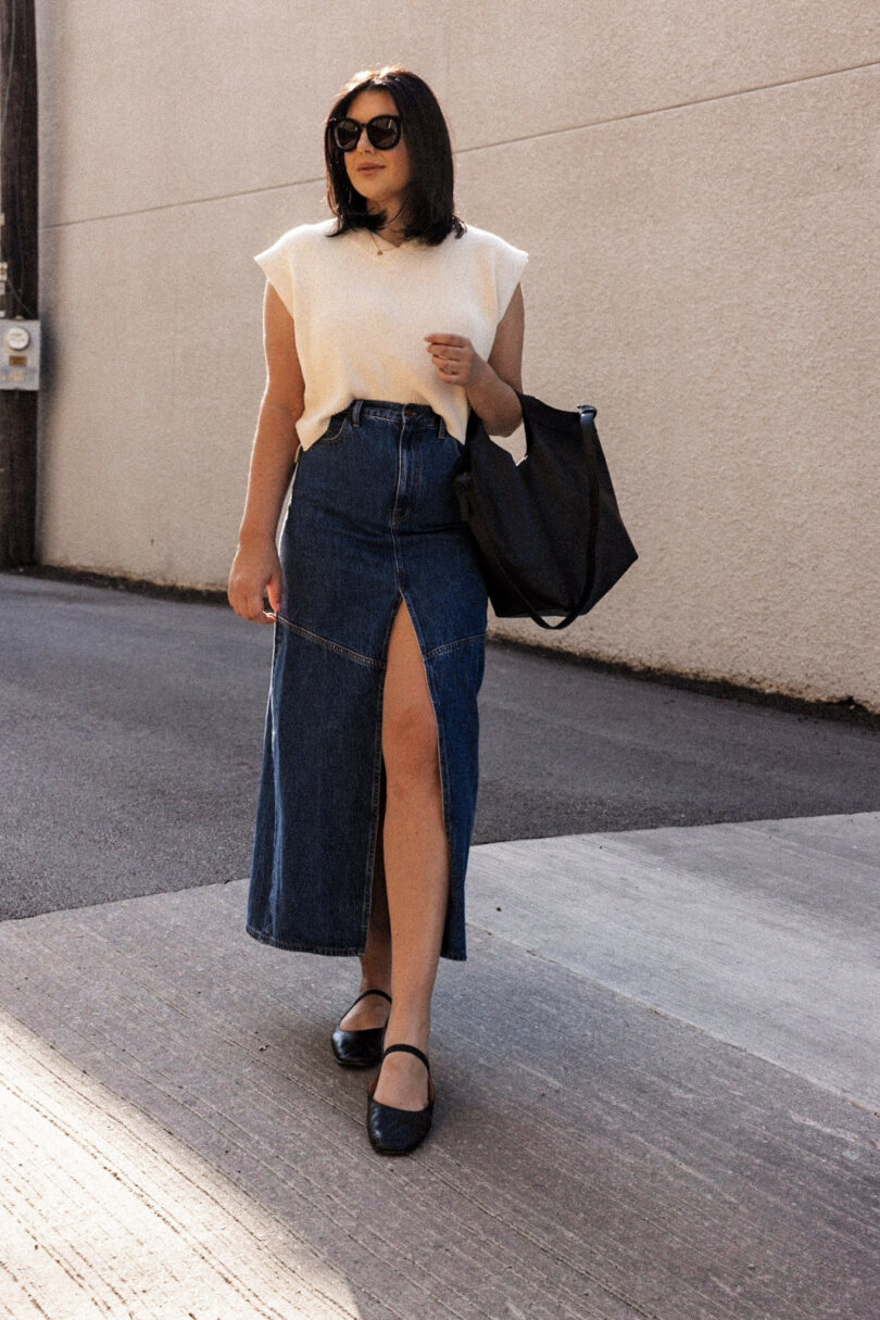 Melissa High Waist Denim Skirt | Black skirt outfits, Black denim skirt  outfit, High waisted denim skirt