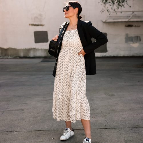 Kendi Everyday wearing Old Navy Tiered Midi Dress with Blazer from Amazon 10