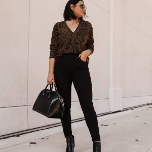 kendi everyday wearing madewell cameron tigerized cardian with black jeans 02